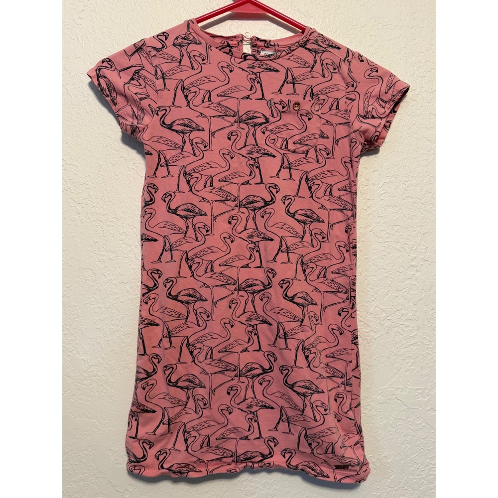 Noppies Kids Pink Flamingo Print T-Shirt Dress Short Sleeve Size 122 7 Years
